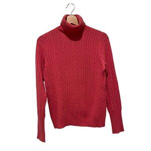 J.Crew Pink Cable Knit Wool Cashmere  Turtleneck Pullover Sweater Women's Size M